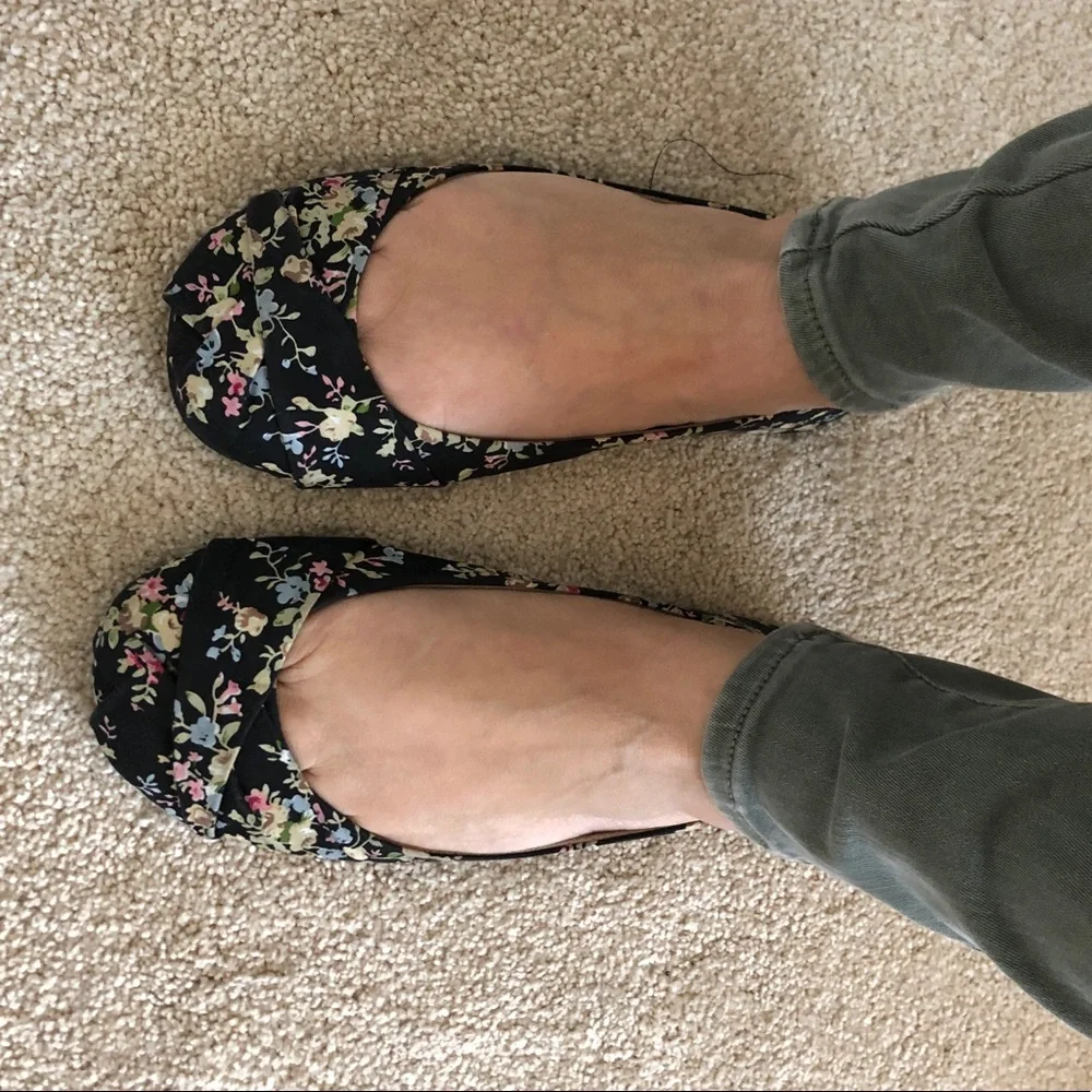 Floral Black Ballet Flats - Women's Slip-On Flats